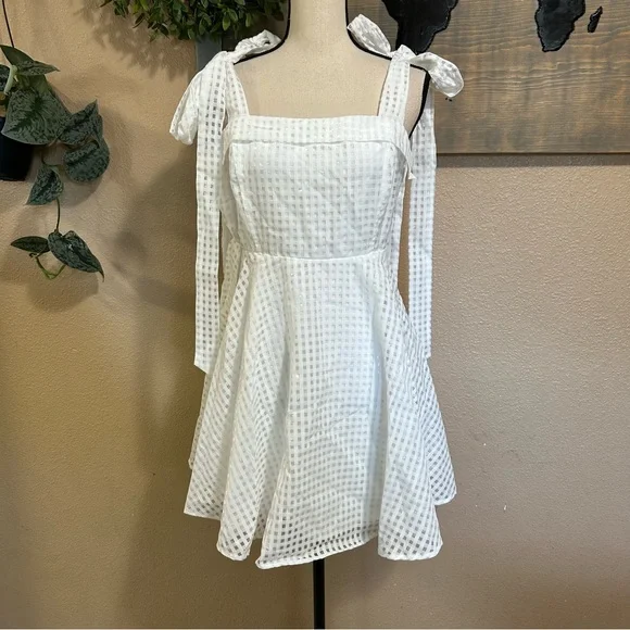 Lulus Forever Darling White Gingham Tie-Strap Mini Dress – Size Large– NWT - Picture 2 of 8